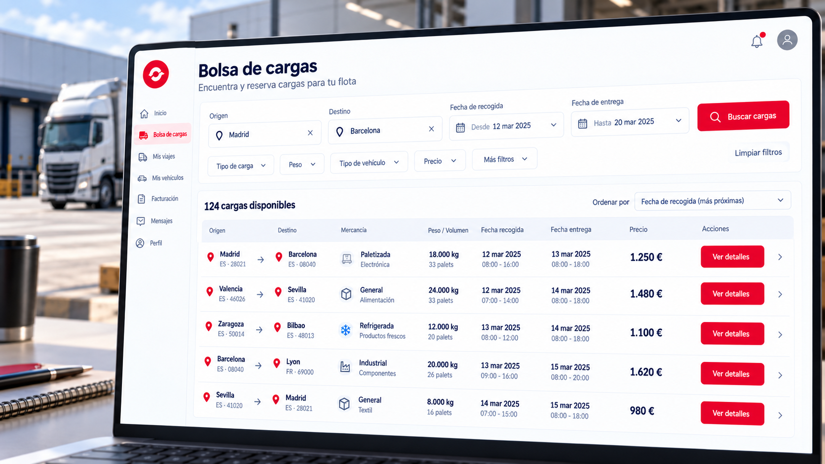 Main view of Freight exchange – Carrier in Powerload