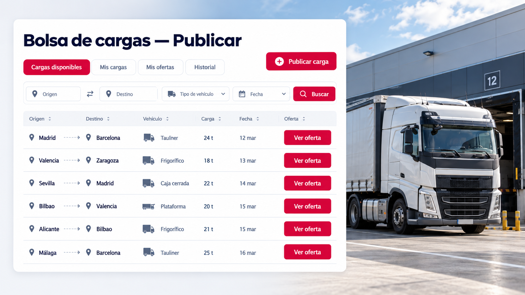 Main view of Freight exchange — Publish in Powerload